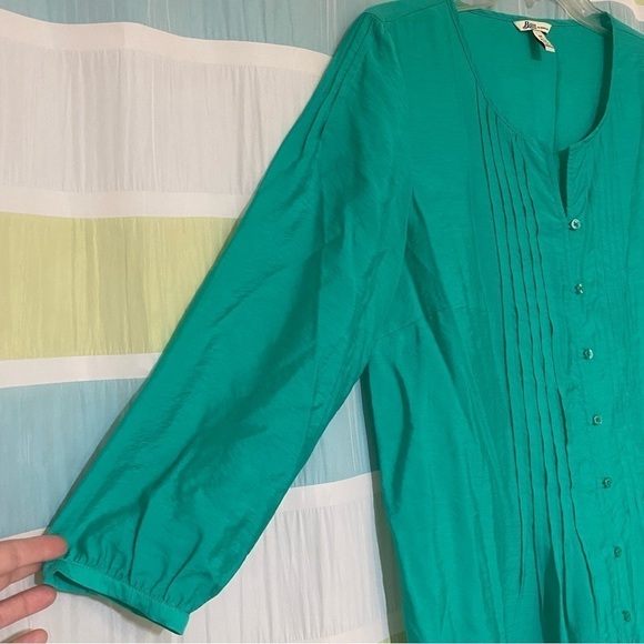 Bass Teal Jewel Button Down Blouse Sz Medium - Picture 5 of 6